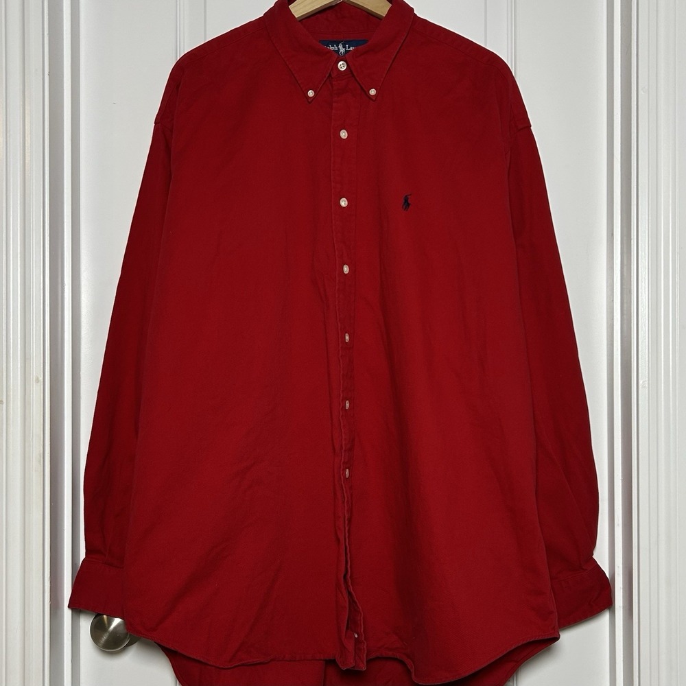 Ralph Lauren Vintage 90s 100% Cotton Red Blake Long Sleeve Button Up Shirt